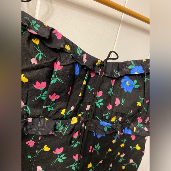 NWT For Love and Lemons Robin Mini Dress Floral Tie Straps Linen Black Frilly - Picture 10 of 16